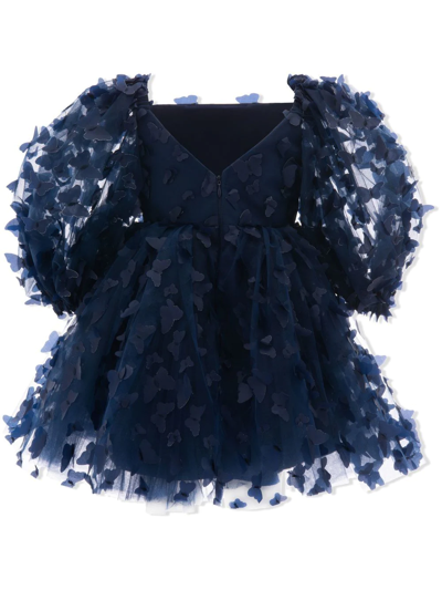 Tulleen Mariposa Floral-appliqué Dress In Blue
