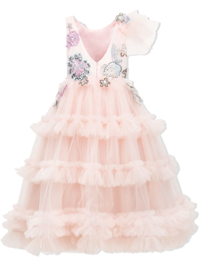 Tulleen Lilac Floral-embroidered Tulle Dress In Pink