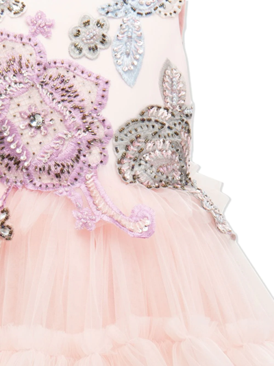 Tulleen Lilac Floral-embroidered Tulle Dress In Pink
