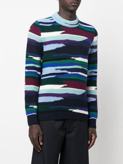 Shop Missoni Abstract-pattern Ribbed-knit Jumper In 蓝色