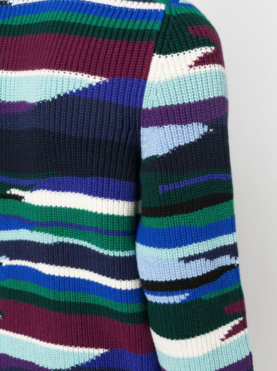 Shop Missoni Abstract-pattern Ribbed-knit Jumper In 蓝色