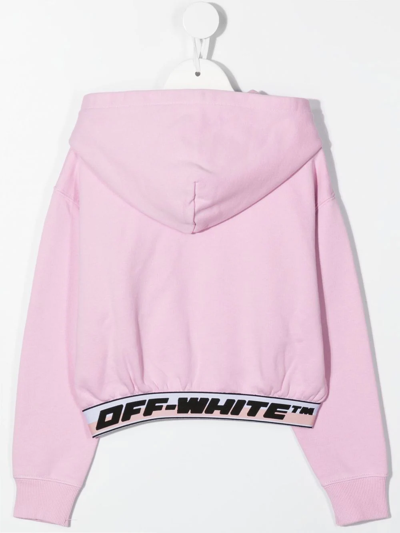 Off-white Logo Cropped Cotton Jersey Hoodie In 粉色