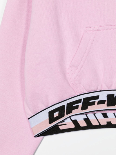 Off-white Logo Cropped Cotton Jersey Hoodie In 粉色
