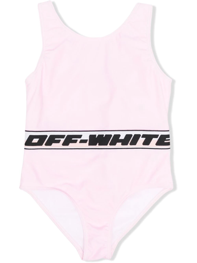 Shop Off-white Logo-tape Detailing Swimsuit In 粉色