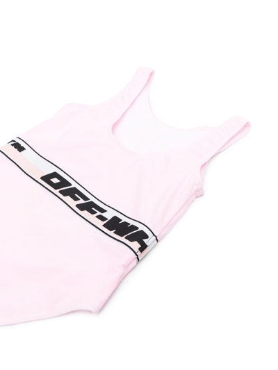 Shop Off-white Logo-tape Detailing Swimsuit In 粉色