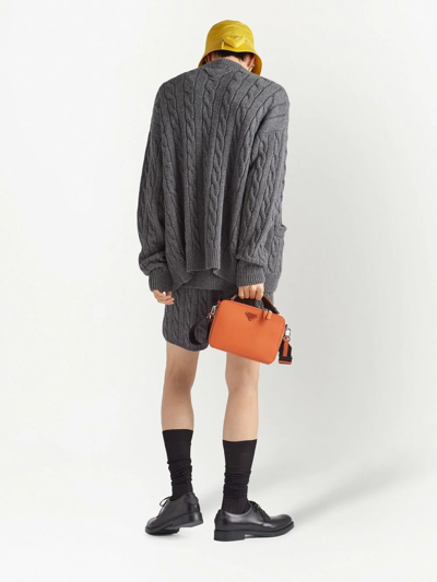 Shop Prada Cable-knit Cashmere Cardigan In Grey
