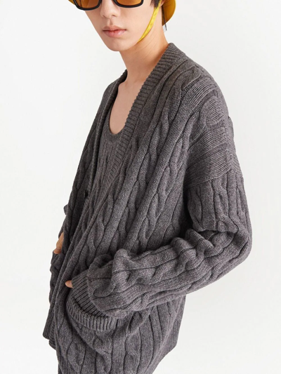 Shop Prada Cable-knit Cashmere Cardigan In Grey