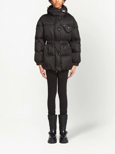 Prada Womens Black Re-nylon Hooded Recycled Nylon-down Jacket In Black