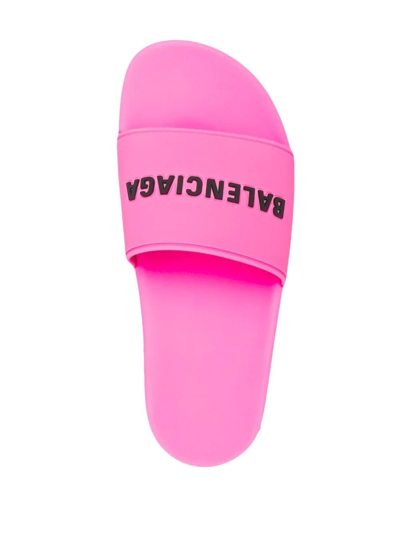 Shop Balenciaga Raised Logo Slides In Pink