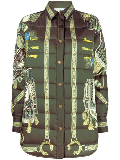 Shop Etro Abstract-print Padded Jacket In 绿色