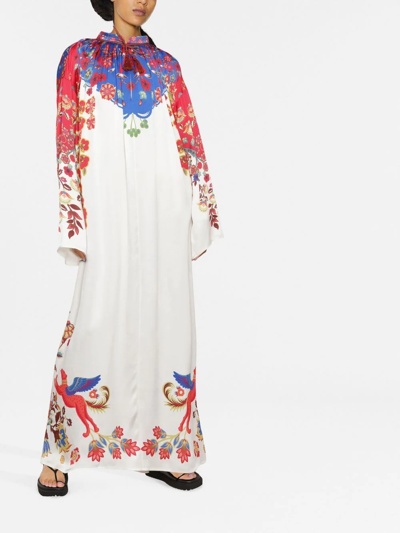 Etro Long Tunic Dress In White Silk With Multicolor Print In 中性色