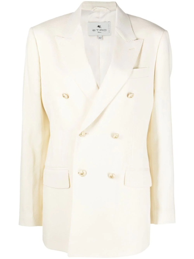 Etro Double Breasted Crepe Jacket In 白色