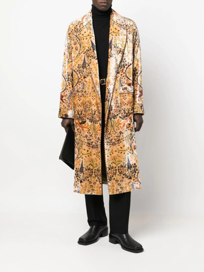 Shop Etro Velvet Printed Belted Coat In 中性色