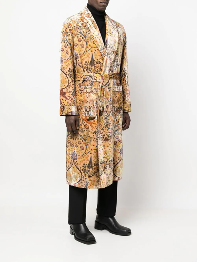 Shop Etro Velvet Printed Belted Coat In 中性色