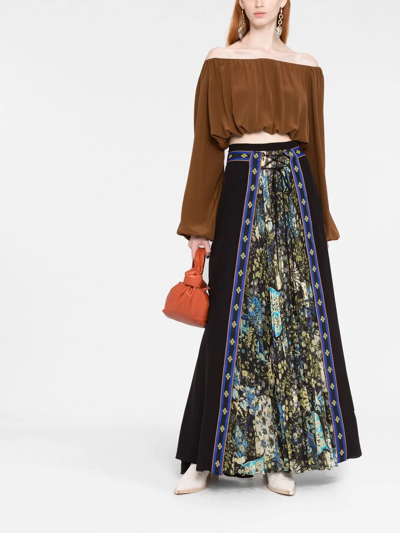 Shop Etro Floral-print Pleated Silk Skirt In 黑色