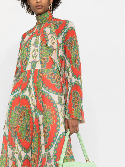 Shop Etro Paisley-print Pleated Dress In 中性色