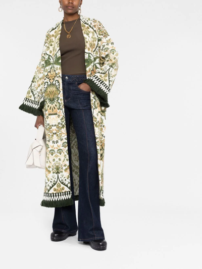 Shop Etro Floral-print Wrap Coat In 绿色
