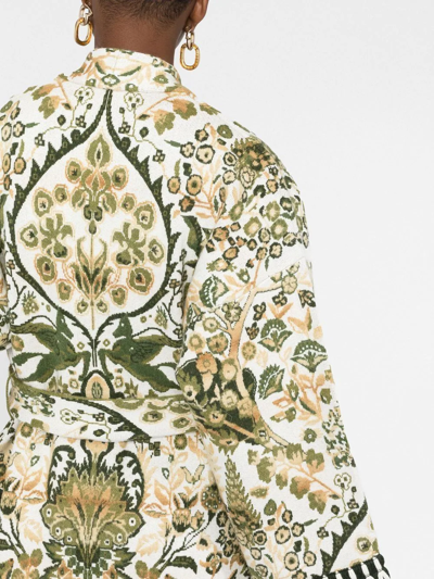 Shop Etro Floral-print Wrap Coat In 绿色
