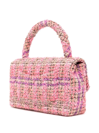 Pre-owned Chanel 1995 Cc Turn-lock Tweed Top-handle Bag In Pink