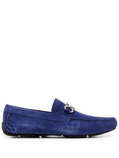 Shop Ferragamo Gancini-buckle Loafers In 蓝色