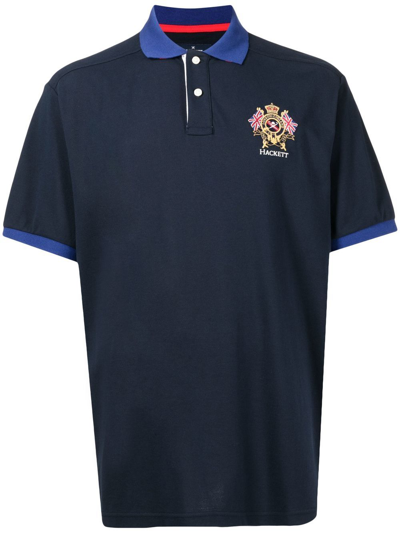 Shop Hackett Logo-embroidered Polo Shirt In Blue