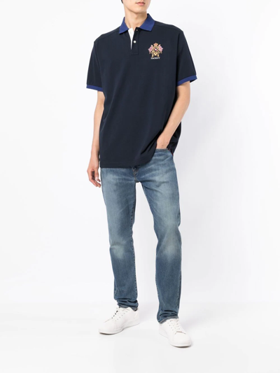 Shop Hackett Logo-embroidered Polo Shirt In Blue