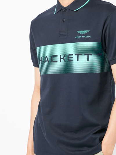 Shop Hackett X Aston Martin Logo-print Polo Shirt In Blue