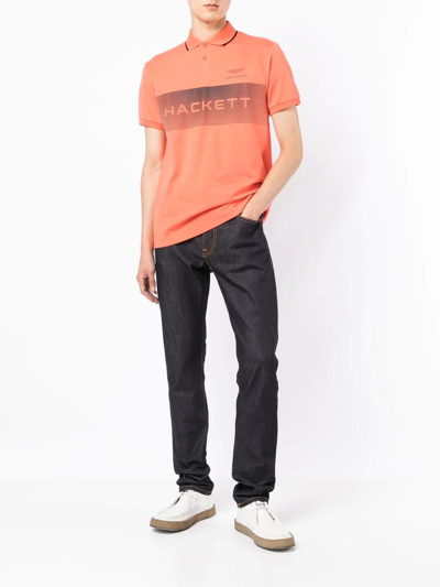 Shop Hackett X Aston Martin Logo-print Polo Shirt In Orange