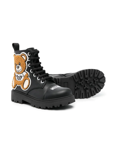 Shop Moschino Teddy Bear Logo-print Ankle Boots In Black
