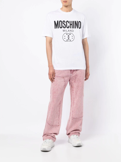 Shop Moschino Double Smile Logo-print T-shirt In White