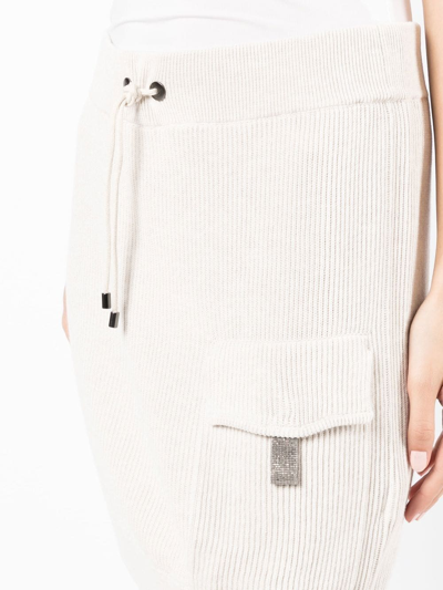 Shop Brunello Cucinelli Drawstring Ribbed-knit Miniskirt In 白色