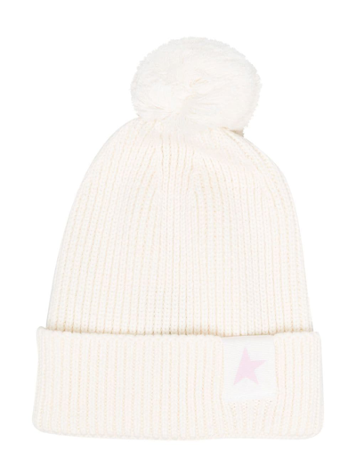 Shop Golden Goose Ribbed Pompom Beanie In 中性色