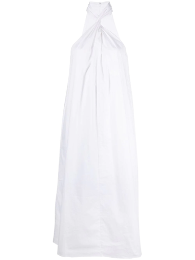 Shop Anine Bing Halterneck Cotton Midi Dress In 白色