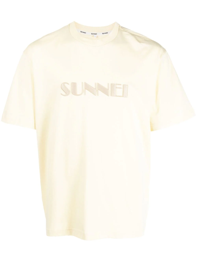 Shop Sunnei Embroidered-logo Cotton T-shirt In 中性色