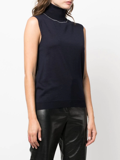 Maison Margiela Roll Neck Stitching Details Fine Wool Top In Blue