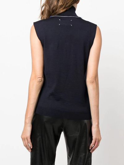 Shop Maison Margiela Roll-neck Sleeveless Knitted Top In 蓝色