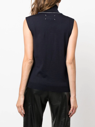 Maison Margiela Roll Neck Stitching Details Fine Wool Top In Blue