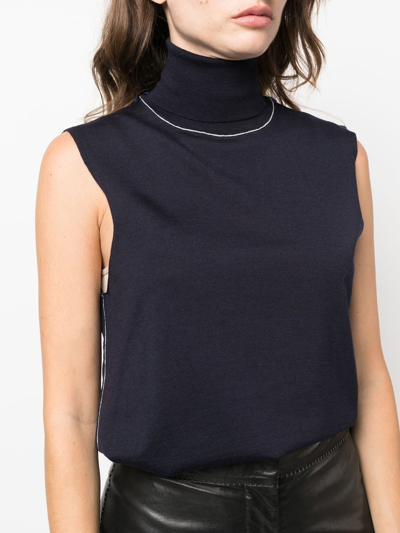 Maison Margiela Roll Neck Stitching Details Fine Wool Top In Blue