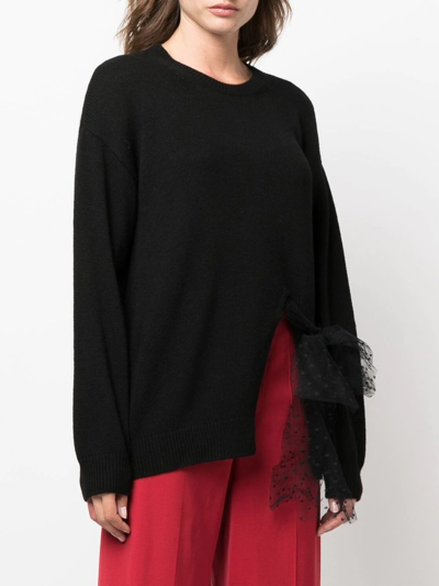 Shop Red Valentino Tulle-detail Knitted Jumper In 黑色