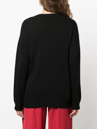 Shop Red Valentino Tulle-detail Knitted Jumper In 黑色