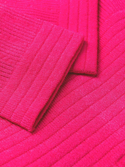 Shop Balmain V-neck Fine Ribbed Dress In Pink