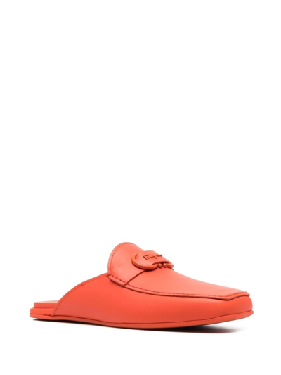 Ferragamo Logo Buckle Backless Slippers In 橘色