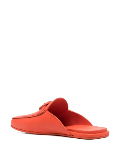 Ferragamo Logo Buckle Backless Slippers In 橘色