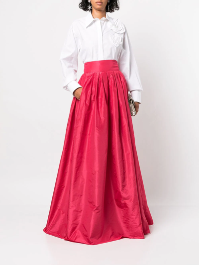 Shop Carolina Herrera Pleated Taffeta Dress In 粉色