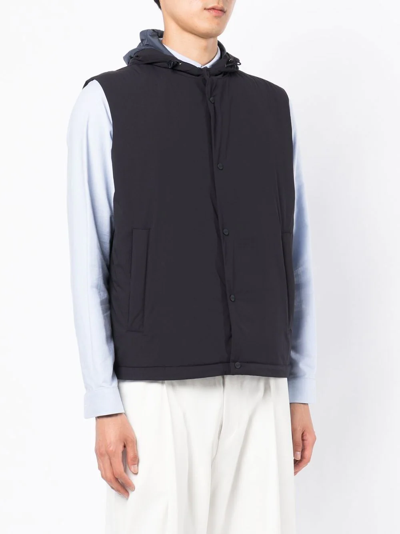 Herno Hooded Press-stud Sleeveless Gilet In Blue