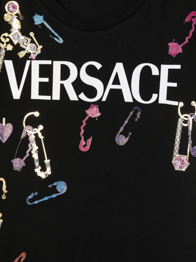 Shop Versace Logo Print Cotton T-shirt In 黑色
