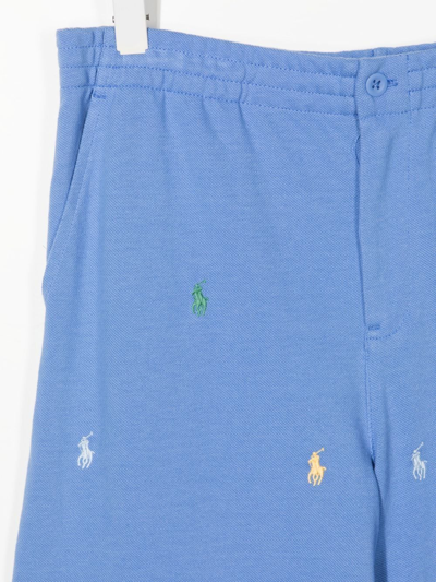 Shop Ralph Lauren Embroidered-logo Cotton Shorts In 蓝色