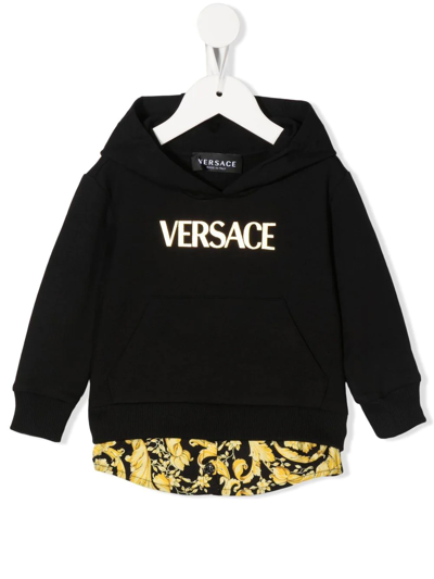 Shop Versace Layered Logo Print Hoodie In 黑色
