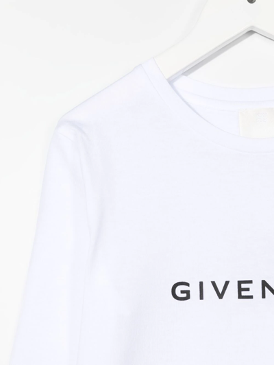 Givenchy Kids White Long Sleeve T-shirt With Signature And Logo In 白色
