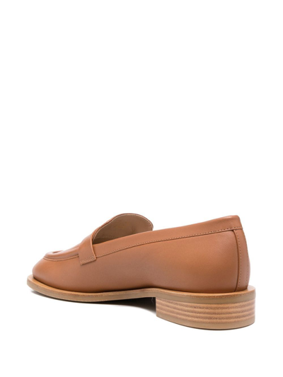 Shop Stuart Weitzman Round Toe Leather Loafers In 褐色